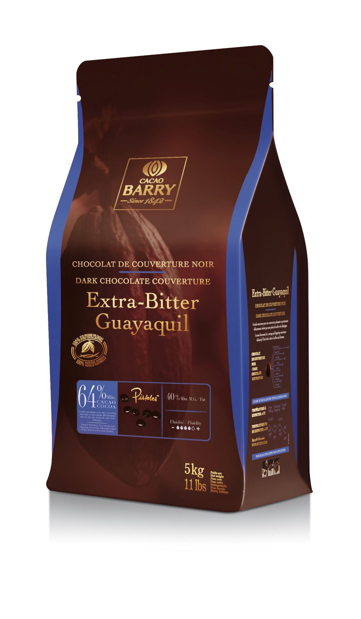 EXTRA-BITTER GUAYAQUIL DARK CHOCOLATE 64% 5KG PISTOLES™ - Bidfood